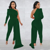 Fashion Solid One Shoulder Long Sleeve Jumpsuit BY-6068