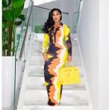 Fashion Printed Long Sleeve Maxi Dress OD-8515