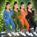 Plus Size Casual Print Hooded Coat And Pants Two Piece Set QXTF-8813