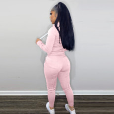 Plush Letter Print Drawstring Hoodies Two Piece Pants Set TK-6261