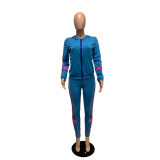 Plus Size Casual Print Hooded Coat And Pants Two Piece Set QXTF-8813