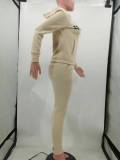 Plush Letter Print Drawstring Hoodies Two Piece Pants Set TK-6261