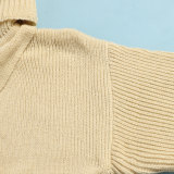 Solid High Collar Sweater Slit Dress NY-082