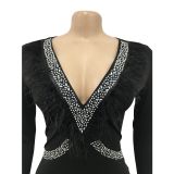 Fashion Hot Drilling V Neck Jumpsuit BY-6061