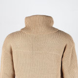 Solid High Collar Sweater Slit Dress NY-082