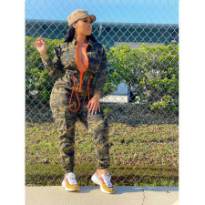 Plus Size Camo Print Zipper Long Sleeve Jumpsuit YIM-279
