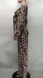 Leopard Print Crop Top And Wide Leg Pant 2 Piece Set XMY-9394