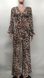 Leopard Print Crop Top And Wide Leg Pant 2 Piece Set XMY-9394
