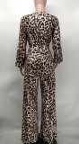 Leopard Print Crop Top And Wide Leg Pant 2 Piece Set XMY-9394