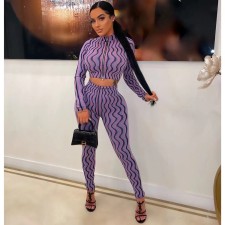 Fashion Print V Neck Tight Two Piece Pants Set OY-6382