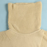 Solid High Collar Sweater Slit Dress NY-082