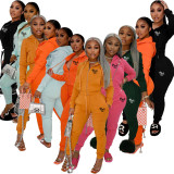 PINK Letter Print Hooded Casual Sports Two Piece Pants Set XMF-172