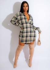 Casual Long Sleeve Plaid Shirt Dress MIL-L369