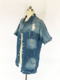 Plus Size Fashion Holes Short Sleeve Retro Denim Jacket LX-3536