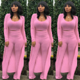 Solid Tank Top+Pants+Long Sleeve Coat Three Piece Set YF-9294