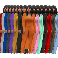 Solid Tank Top+Pants+Long Sleeve Coat Three Piece Set YF-9294