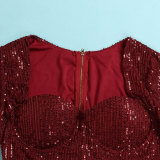 Fashion Sequin Feather Patchwork Mini Dress NY-2585
