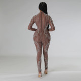 Sexy Mesh See-Through Hot Drilling Slim Jumpsuit CYA-900135