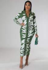 Fashion Print Long Sleeve Slim Long Dress XHXF-329
