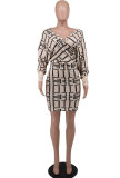 Fashion Print V Neck Long Sleeve Mini Dress XHXF-328
