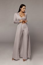 Solid Top+Pants+Long Sleeve Coat Three Piece Set YF-9234