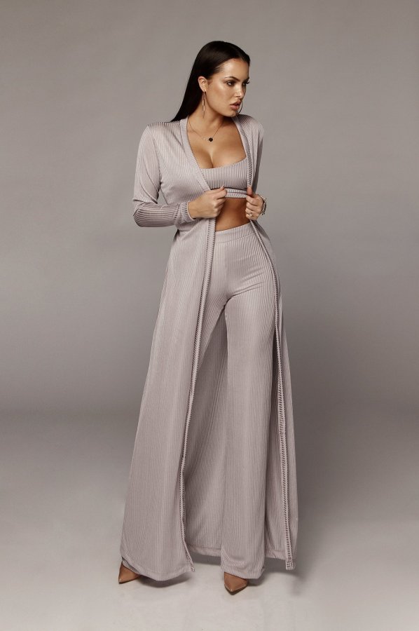 Solid Top+Pants+Long Sleeve Coat Three Piece Set YF-9234