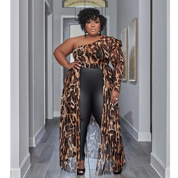Plus Size Print Single Shoulder Sleeve Irregular Tops GCNF-0194