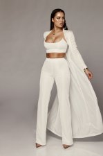 Solid Top+Pants+Long Sleeve Coat Three Piece Set YF-9234