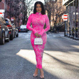 Print Ruched Long Sleeve Midi Dress YF-9598