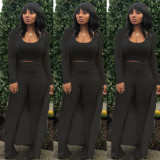 Solid Tank Top+Pants+Long Sleeve Coat Three Piece Set YF-9294