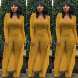 Solid Tank Top+Pants+Long Sleeve Coat Three Piece Set YF-9294