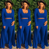 Solid Tank Top+Pants+Long Sleeve Coat Three Piece Set YF-9294