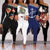 Plus Size Sexy Printed Split Top And Pants 2 Piece Sets NY-10280