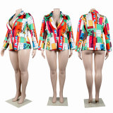 Plus Size Fashion Casual Printed Blazer NY-10248