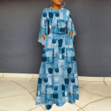 Plus Size Fashion Print Loose Big Swing Dress NY-2587