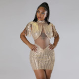 Sexy Hollow Out Sequin Tassel Mini Dress CYA-900158