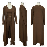 Solid Tank Top+Pants+Long Sleeve Coat Three Piece Set YF-9294