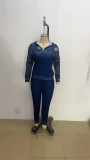 Plus Size Fashion Print Patchwork Long Sleeve Pant Suits GSRX-7102
