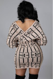 Fashion Print V Neck Long Sleeve Mini Dress XHXF-328