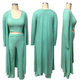 Solid Tank Top+Pants+Long Sleeve Coat Three Piece Set YF-9294