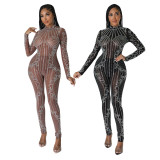 Sexy Mesh See-Through Hot Drilling Slim Jumpsuit CYA-900135