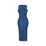 Sexy Fashion Sleeveless Denim Slim Dress SMR-8237