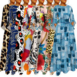 Plus Size Fashion Print Loose Big Swing Dress NY-2587