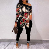 Plus Size Sexy Printed Split Top And Pants 2 Piece Sets NY-10280