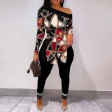 Plus Size Sexy Printed Split Top And Pants 2 Piece Sets NY-10280