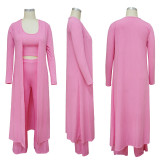 Solid Tank Top+Pants+Long Sleeve Coat Three Piece Set YF-9294