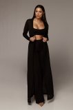 Solid Top+Pants+Long Sleeve Coat Three Piece Set YF-9234