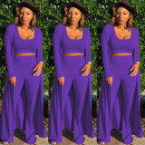 Solid Tank Top+Pants+Long Sleeve Coat Three Piece Set YF-9294