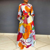 Plus Size Fashion Print Loose Big Swing Dress NY-2587