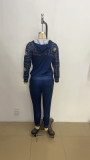 Plus Size Fashion Print Patchwork Long Sleeve Pant Suits GSRX-7102
